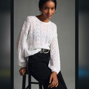 Bishop + Young white pointelle open knit sweater